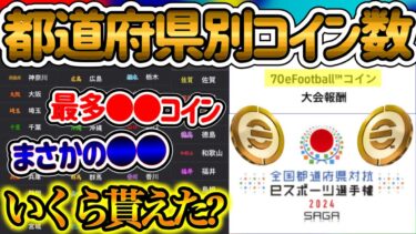 【最終獲得数】 eFootballアプリ 国体山分けコイン 最終獲得コイン キミはいくら貰えた!? 最多と最低コインはいくらだった どの都道府県がどのくらい貰えたのか【イーフト/eFootball】