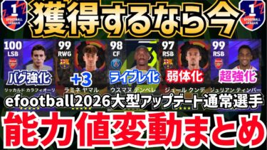 【最新情報】これ一本で完全網羅‼︎大型アップデート通常選手能力値変動まとめ‼︎ efootball2026